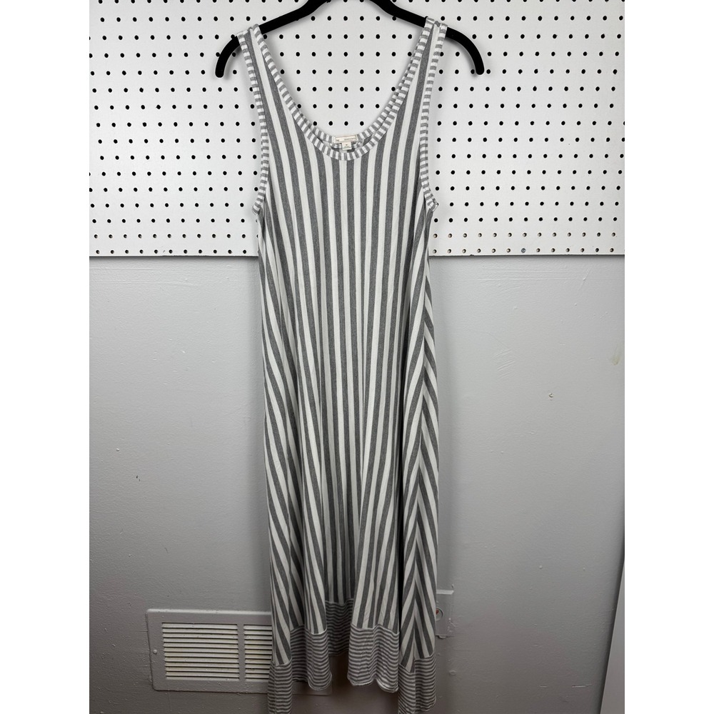 Gap Striped Maxi Dress M Gray White Panel Coastal Minimalist Pockets